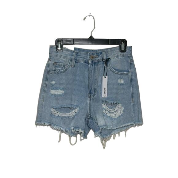 Rue 21 blue denim super high rise distressed jean shorts size 2 - Picture 1 of 7